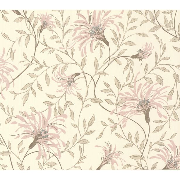 Tapetti 1838 Wallcoverings Fairhaven, beige/vaaleanpunainen, 0,52x10,05m