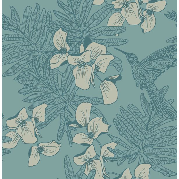 Tapetti 1838 Wallcoverings Hummingbird, turkoosi, 0,52x10,05m