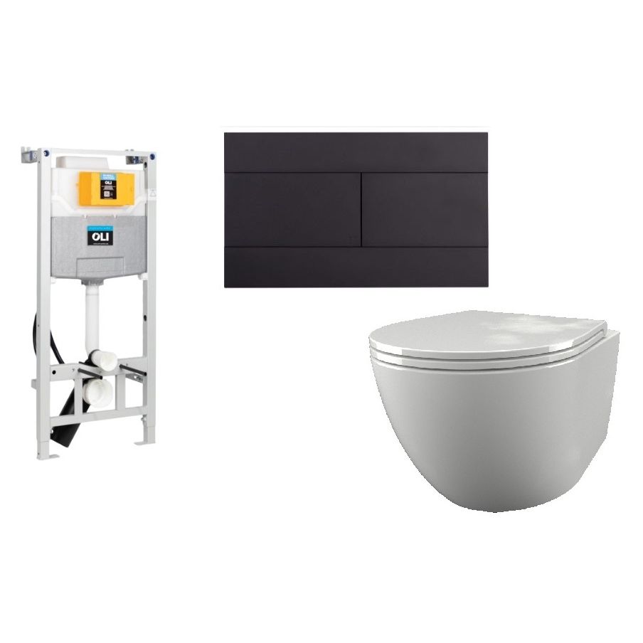 Seinä-WC-paketti OLI 120 Nordic Bull 500, soft close, huuhtelukaulukseton, valkoinen/musta
