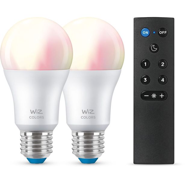 LED-älylamppu Wiz A60 Full Color, Wi-Fi, 60W, E27, RGB, 2kpl + kaukosäädin