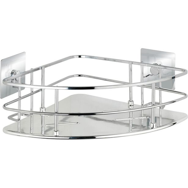 Suihkukulmahylly ruostumatonta terästä Wenko Quadro Turbo-Loc tarrakiinnityksellä