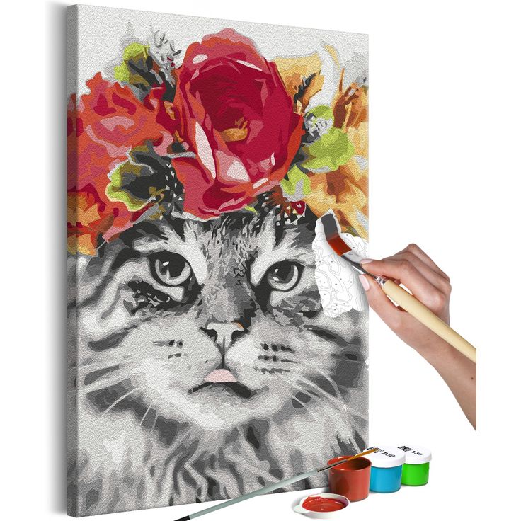 DIY kangas maalaus - Cat With Flowers