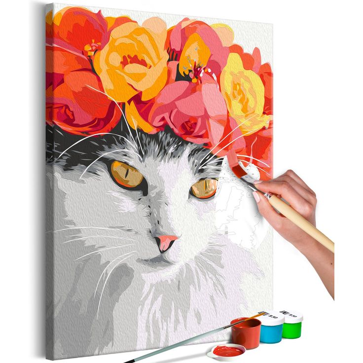 DIY kangas maalaus - Flowery Cat