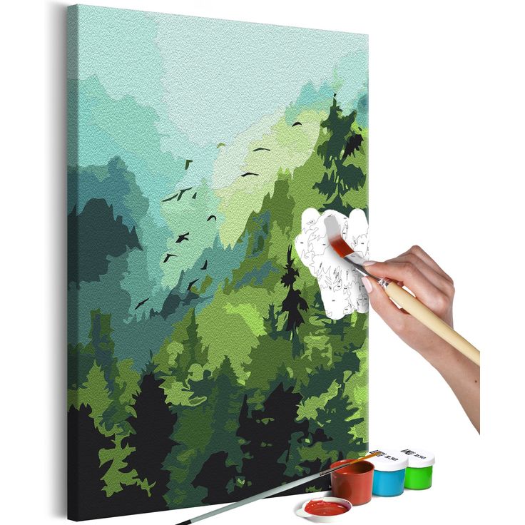 DIY kangas maalaus - Forest and Birds