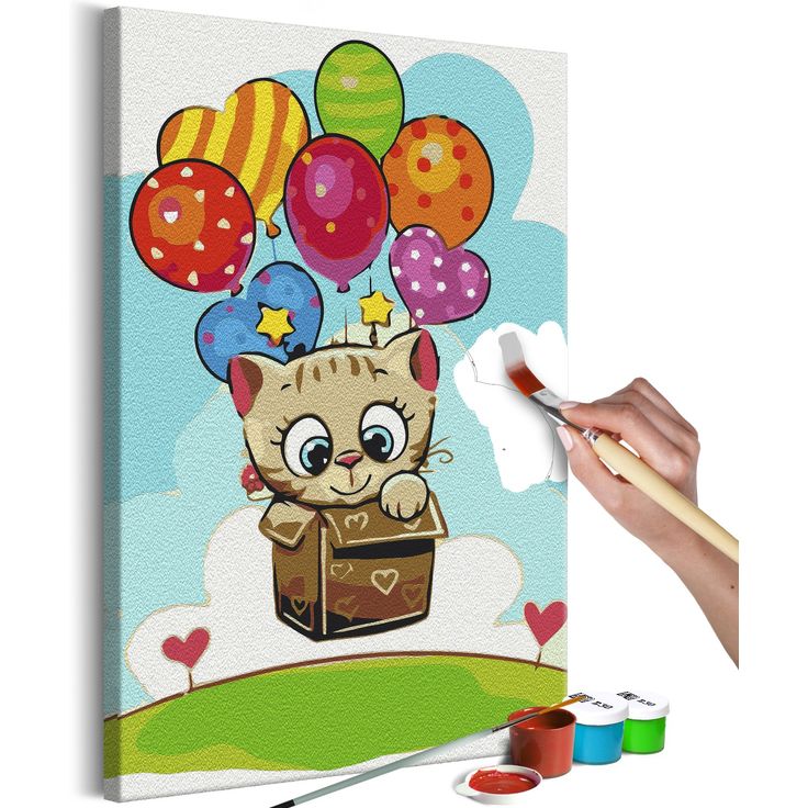 DIY kangas maalaus - Kitten With Balloons