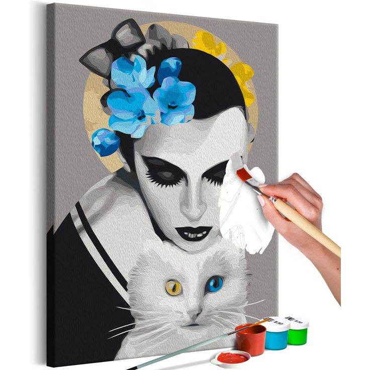 DIY kangas maalaus - Lady With Cat