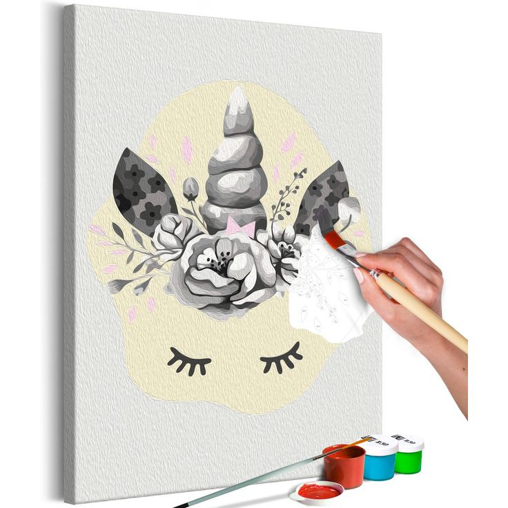 DIY kangas maalaus - Rhino and Flowers