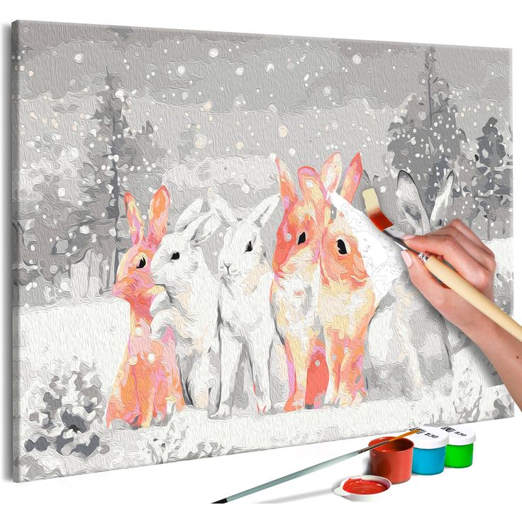 DIY kangas maalaus - Winter Bunnies