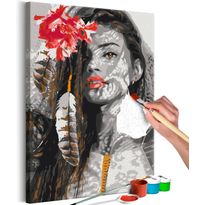 DIY-taulu Artgeist Woman With Feather, 60x40cm, harmaa