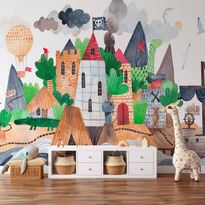 Kuvatapetti Artgeist A colourful treasure island with a castle - a pirate ship at sea for children, eri vaihtoehtoja