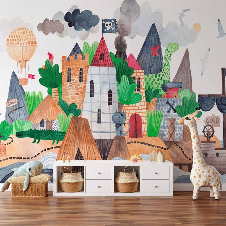 CONFIGURABLE PÄÄTUOTE - Valokuvatapetti - A colourful treasure island with a castle - a pirate ship at sea for children 92246