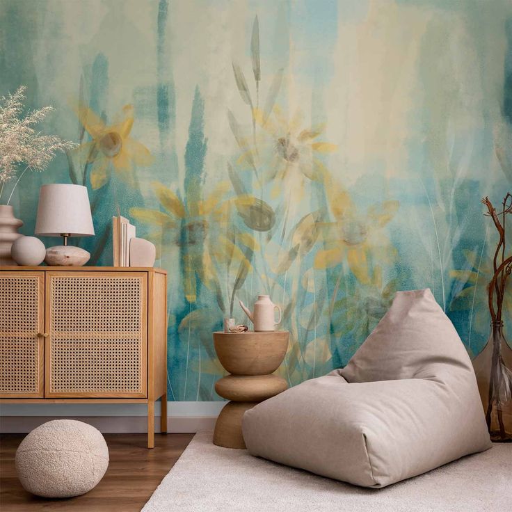 CONFIGURABLE PÄÄTUOTE - Valokuvatapetti - A touch of summer - floral motif with a meadow of flowers in blue tones 43705