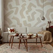 Kuvatapetti Artgeist Abstract composition - beige patterns in shapes on a white background, eri vaihtoehtoja