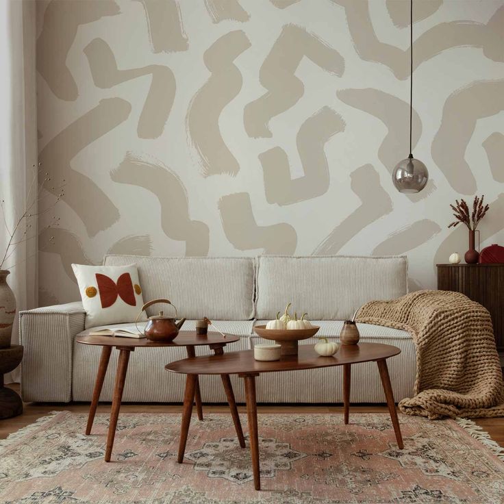 CONFIGURABLE PÄÄTUOTE - Valokuvatapetti - Abstract composition - beige patterns in shapes on a white background 47852