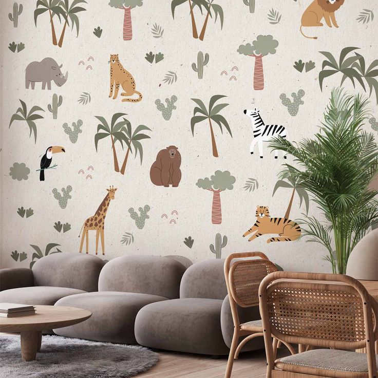 CONFIGURABLE PÄÄTUOTE - Valokuvatapetti - African Composition - Animals for the Children's Room on a Paper Background 35831