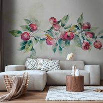 Kuvatapetti Artgeist Apple branch - landscape with a plant and red apples on a white background, eri vaihtoehtoja