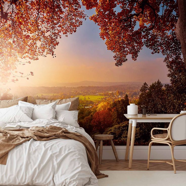 CONFIGURABLE PÄÄTUOTE - Valokuvatapetti - Autumn delight - sunny landscape with countryside surrounded by trees and fields 65534