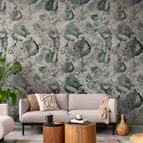 Kuvatapetti Artgeist Autumn souvenirs - cool grey floral pattern with leaves, eri vaihtoehtoja