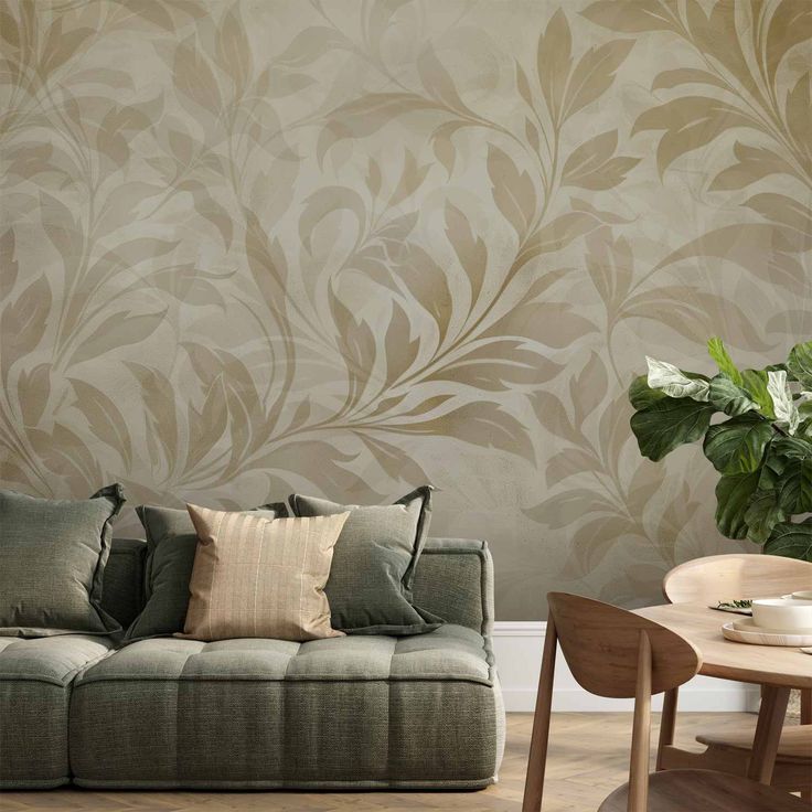 CONFIGURABLE PÄÄTUOTE - Valokuvatapetti - Botanical Motif with Leaves and Vines in Sand Colors 95754