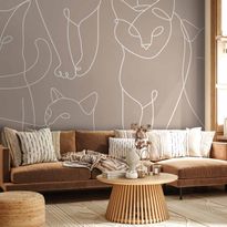 Kuvatapetti Artgeist Cat lineart - minimalist sketches of white cats on beige background, eri vaihtoehtoja