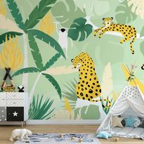 Kuvatapetti Artgeist Cheetahs in the jungle - landscape with animals in the tropics for children, eri vaihtoehtoja