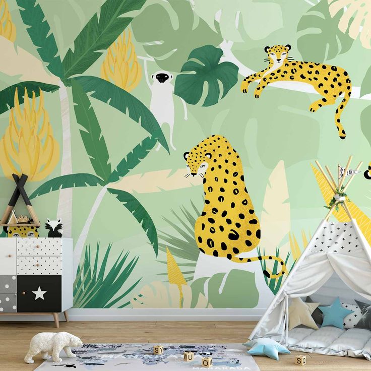 CONFIGURABLE PÄÄTUOTE - Valokuvatapetti - Cheetahs in the jungle - landscape with animals in the tropics for children 90143