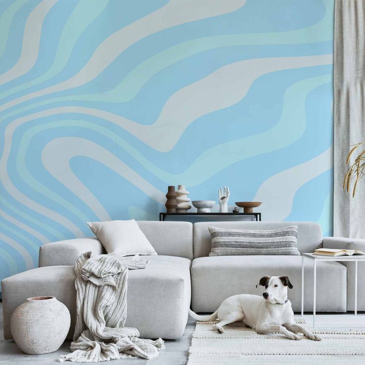 CONFIGURABLE PÄÄTUOTE - Valokuvatapetti - Composition in Blues and Whites - Harmonious Abstract Waves in a Cool Color Tone 29541