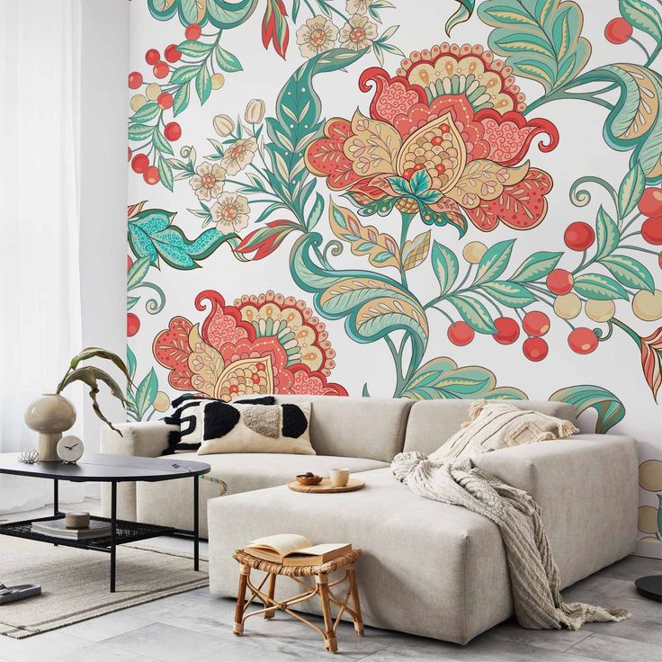 CONFIGURABLE PÄÄTUOTE - Valokuvatapetti - Ethnic vegetation - plant motif with ornaments in coloured flowers 51069