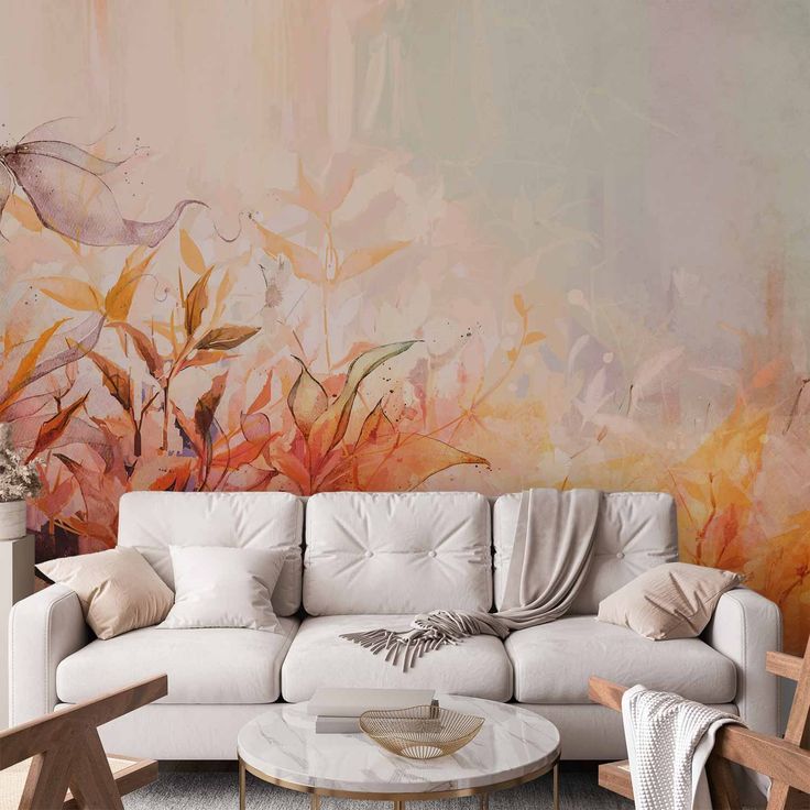 CONFIGURABLE PÄÄTUOTE - Valokuvatapetti - Flaming meadow - nature landscape with meadow of flowers and leaves in watercolour style 42302