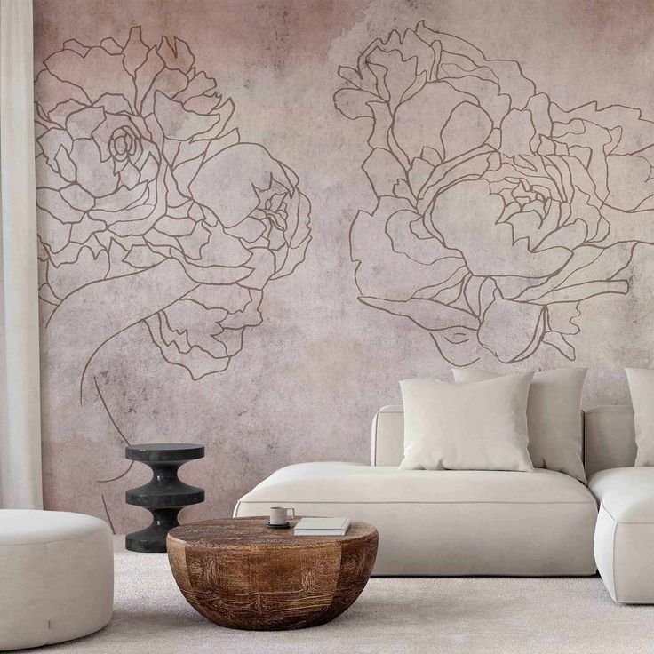 CONFIGURABLE PÄÄTUOTE - Valokuvatapetti - Floristic abstraction - lineart style silhouettes of people with flowers 19137
