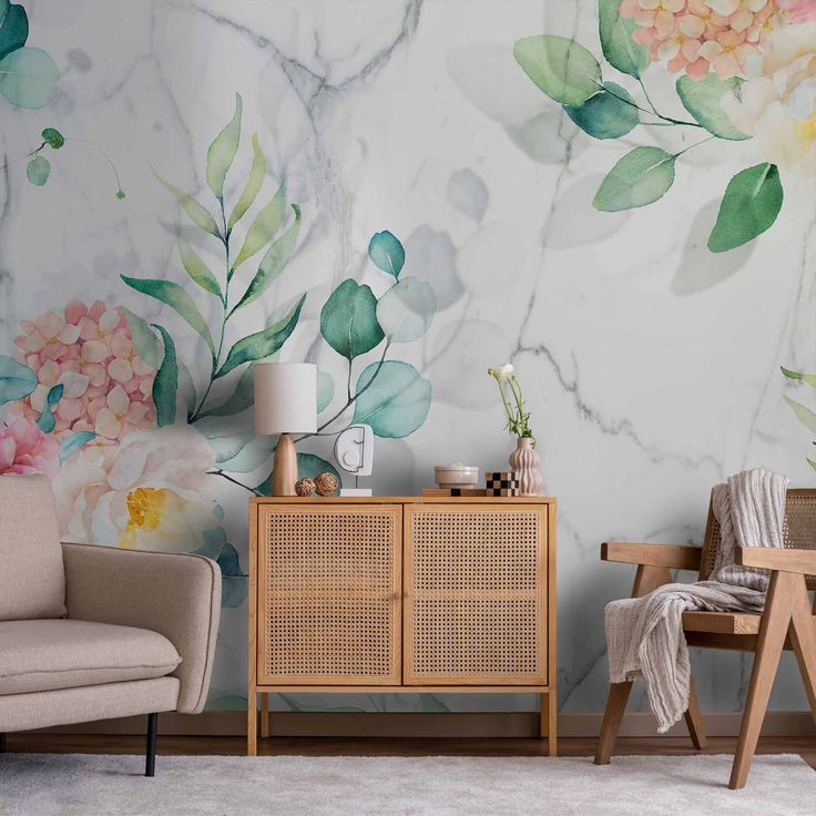 CONFIGURABLE PÄÄTUOTE - Valokuvatapetti - Flowery Marble 74615