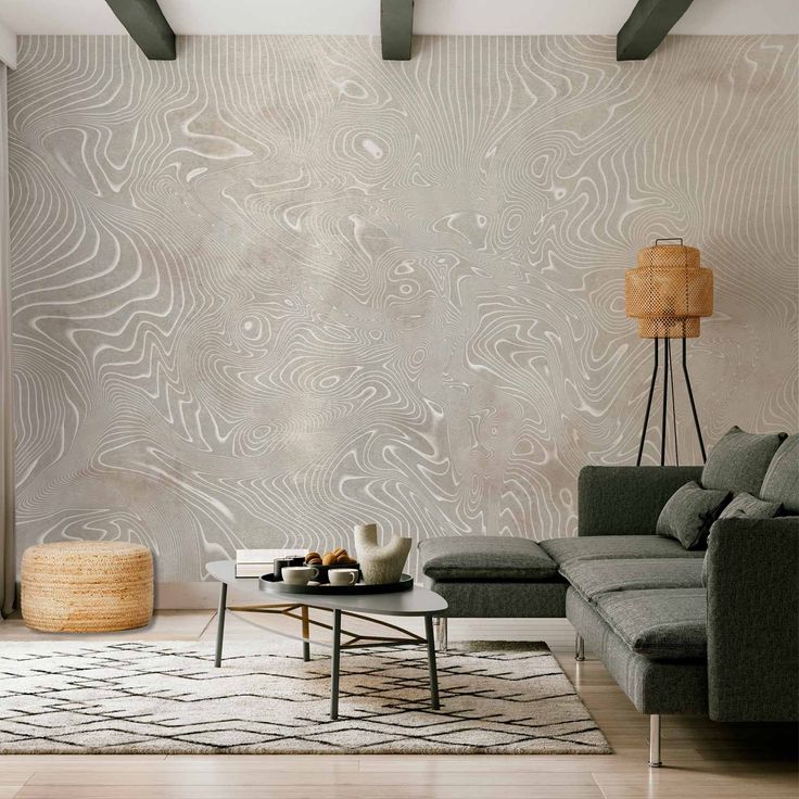 CONFIGURABLE PÄÄTUOTE - Valokuvatapetti - Flowing shapes - abstract beige and white background in patterned compositions 08473
