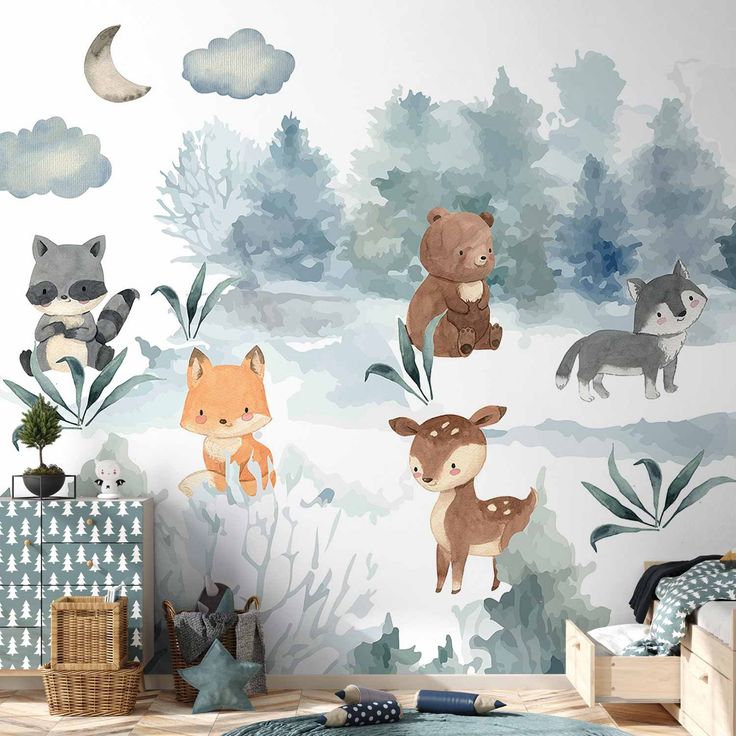 CONFIGURABLE PÄÄTUOTE - Valokuvatapetti - Forest Games - Animals in a Forest Painted in Watercolours 37033
