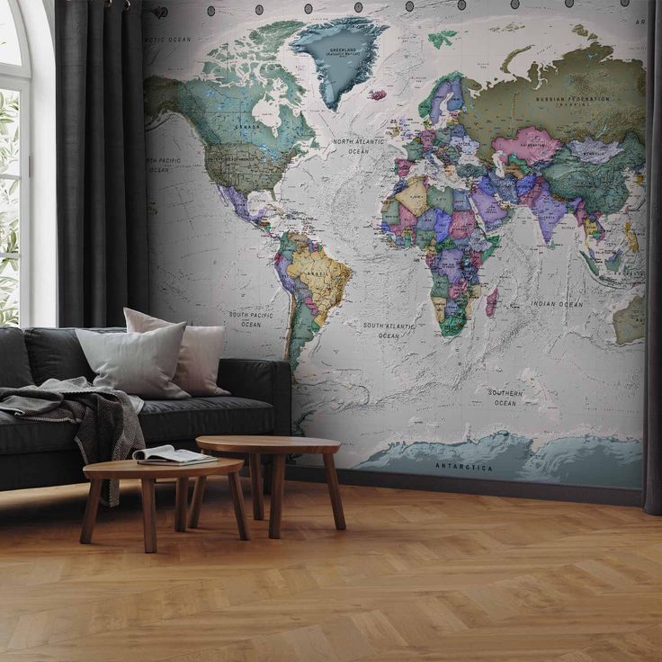 CONFIGURABLE PÄÄTUOTE - Valokuvatapetti - Geography study - world map with signed countries in English 76643