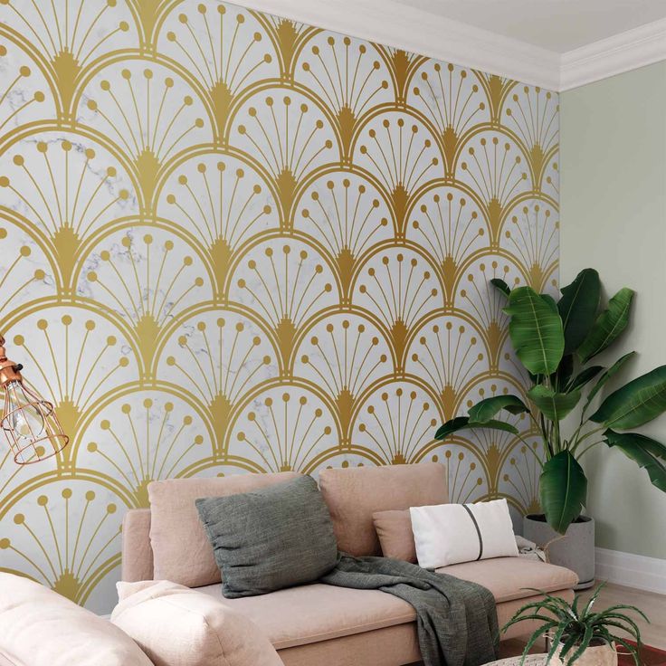 CONFIGURABLE PÄÄTUOTE - Valokuvatapetti - Gold and Marble Art Deco-inspired Pattern 40156