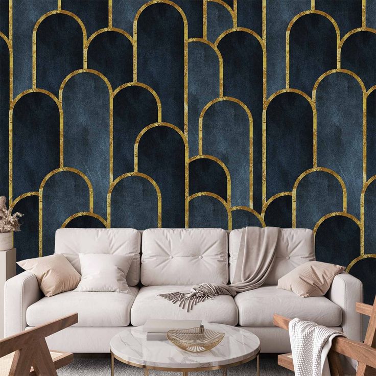 CONFIGURABLE PÄÄTUOTE - Valokuvatapetti - Gold and Navy Blue Pattern 44710