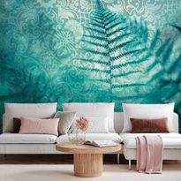 Kuvatapetti Artgeist In a forest retreat - abstract composition with ferns and patterns, eri vaihtoehtoja