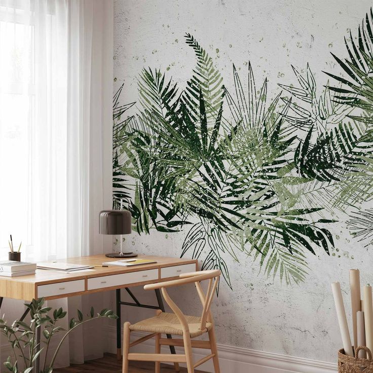 CONFIGURABLE PÄÄTUOTE - Valokuvatapetti - Jungle and green plume - large tropical leaves on a white background 69453