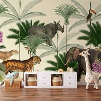 Kuvatapetti Artgeist Jungle Land With Animals in the Style of Old Engravings, eri vaihtoehtoja