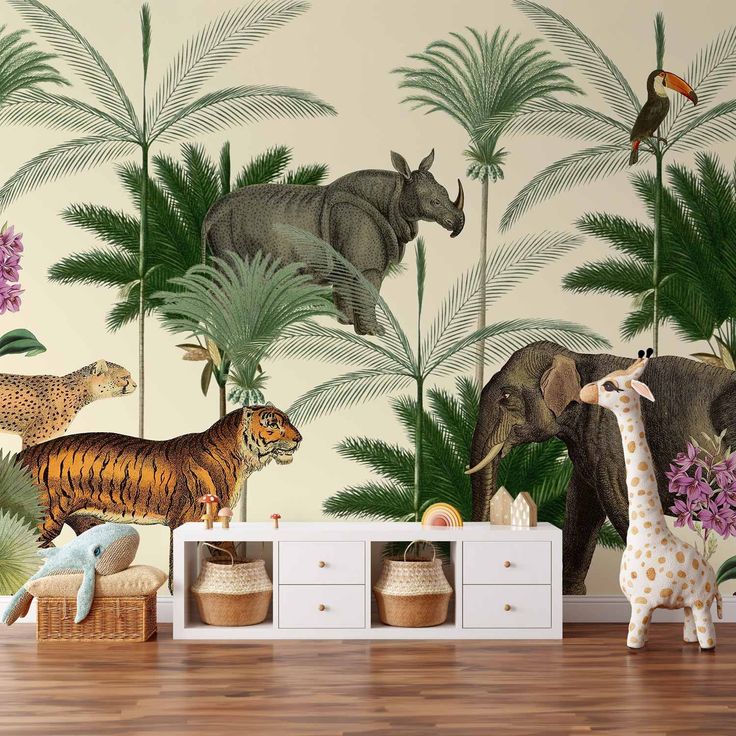 CONFIGURABLE PÄÄTUOTE - Valokuvatapetti - Jungle Land With Animals in the Style of Old Engravings 38474