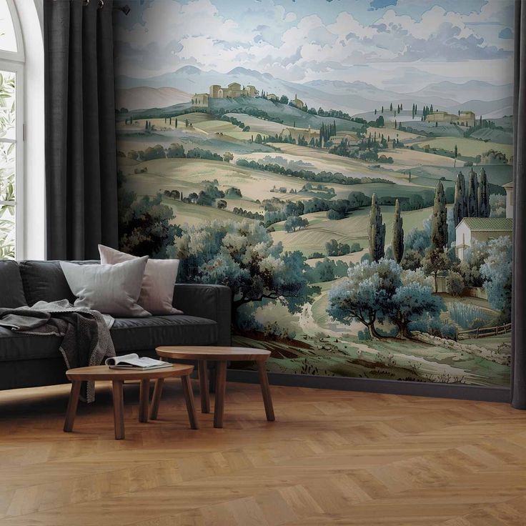 CONFIGURABLE PÄÄTUOTE - Valokuvatapetti - Landscape with Green Fields and Trees Tuscan Sunny View 15100
