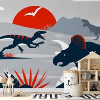 Kuvatapetti Artgeist Last dinosaurs with red - abstract landscape for a room, eri vaihtoehtoja
