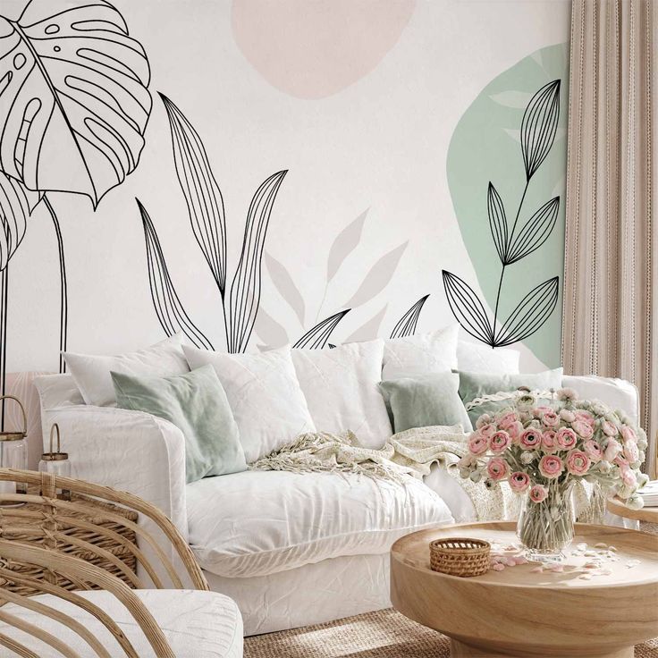 CONFIGURABLE PÄÄTUOTE - Valokuvatapetti - Leaves in Pastels 03670