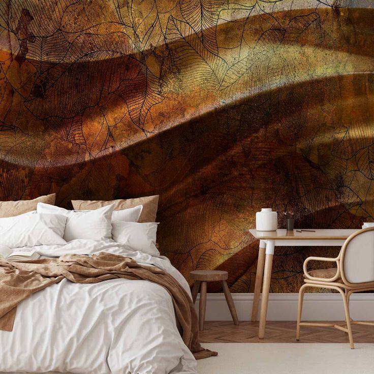 CONFIGURABLE PÄÄTUOTE - Valokuvatapetti - Liquid gold - abstract wavy composition with leaf patterns 74898