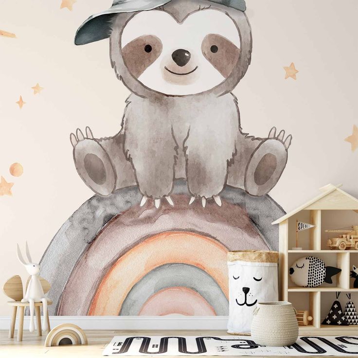 CONFIGURABLE PÄÄTUOTE - Valokuvatapetti - Little Sloth Among Stars and Rainbows 31512