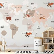 Kuvatapetti Artgeist Map in Shades of Beige - Continents With Animals, eri vaihtoehtoja