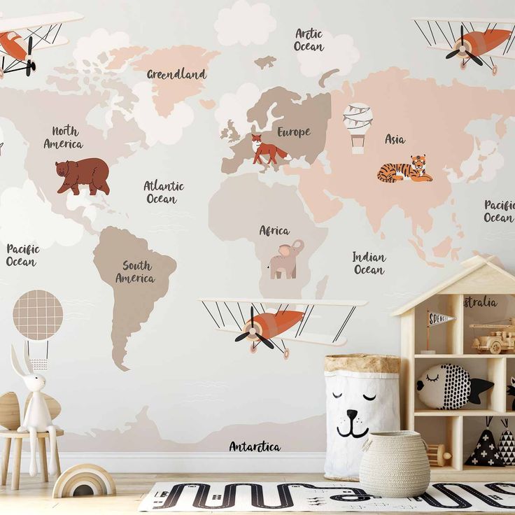 CONFIGURABLE PÄÄTUOTE - Valokuvatapetti - Map in Shades of Beige - Continents With Animals 38955