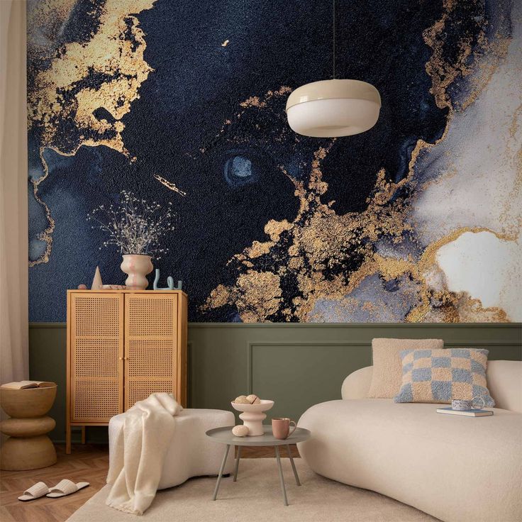 CONFIGURABLE PÄÄTUOTE - Valokuvatapetti - Marble and Garnet - Abstract Textured Pattern Inspired by a Starry Sky 42556