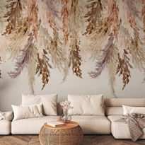 Kuvatapetti Artgeist Minimalist boho landscape - dangling leaves in beige colours, eri vaihtoehtoja