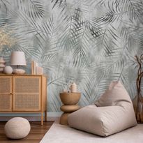 Kuvatapetti Artgeist Minimalist landscape - nature motif with grey exotic leaves, eri vaihtoehtoja